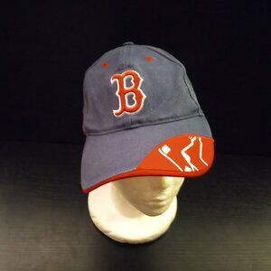 VINTAGE Boston Red Sox Hat Cap Size OS Velcro Strap Blue Baseball Cap 90s USA